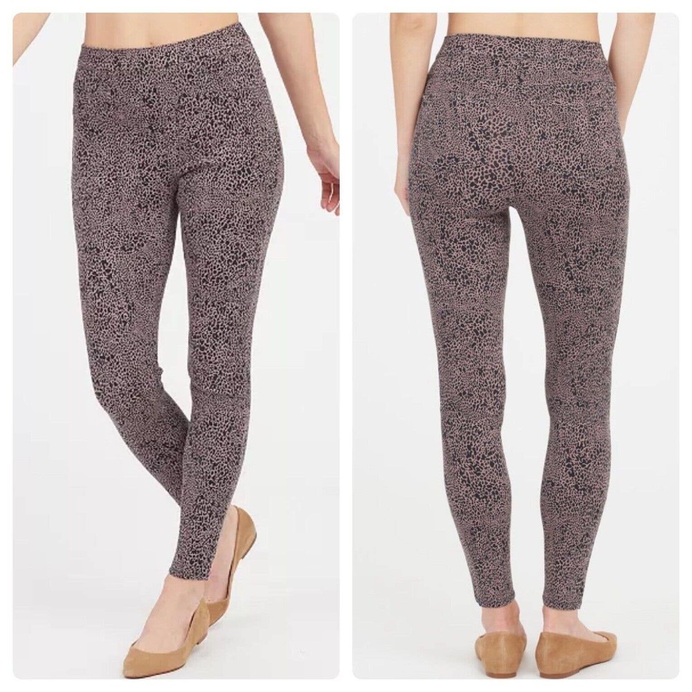 Spanx BY SARA‎ BLAKELY ANIMAL PRINT ANKLE JEAN-ISH LEGGINGS BLACK/TAUPE XS NWOT